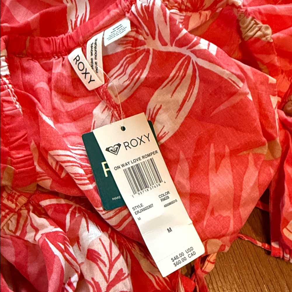 Roxy Red Tropical Floral Spaghetti-Strap One-Piece Romper - Picture 2 of 9